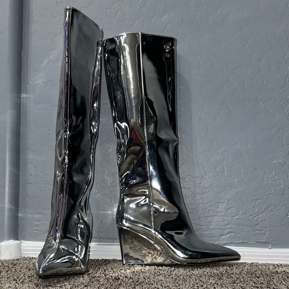 Chrome (silver) wedge boots
